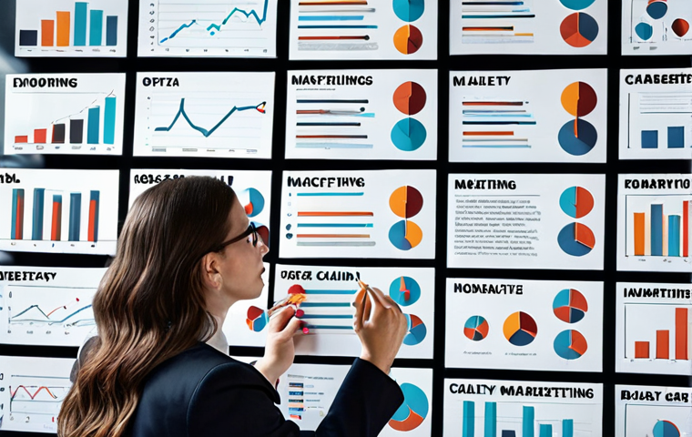 **A data analyst, surrounded by charts and graphs, collaborating with a creative marketer, brainstorming innovative marketing campaigns.**