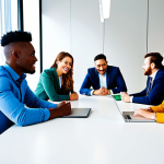 **

"A diverse group of professionals collaborating around a table in a bright, modern co-working space, fully clothed in business casual attire, appropriate content, safe for work, perfect anatomy, correct proportions, natural pose, professional photography, well-lit, diverse ethnicities, team collaboration, modest clothing, high quality."

**