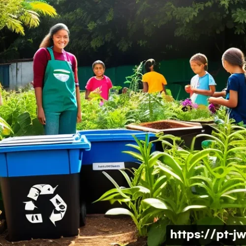넛지 기법을 통한 환경 보호 촉진 전략 - A vibrant Brazilian community garden scene showcasing diverse people of all ages actively participat...