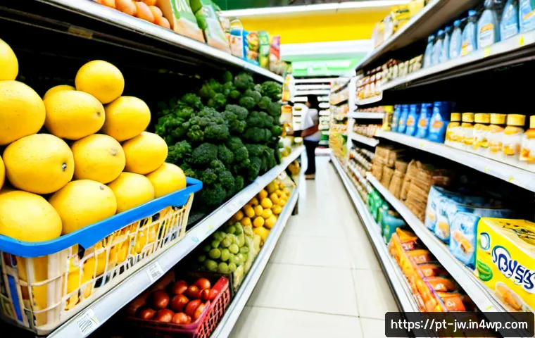 넛지 활용의 장단점 비교 분석 - Photorealistic Brazilian supermarket in São Paulo, a bright produce aisle where colorful fresh fruit...
